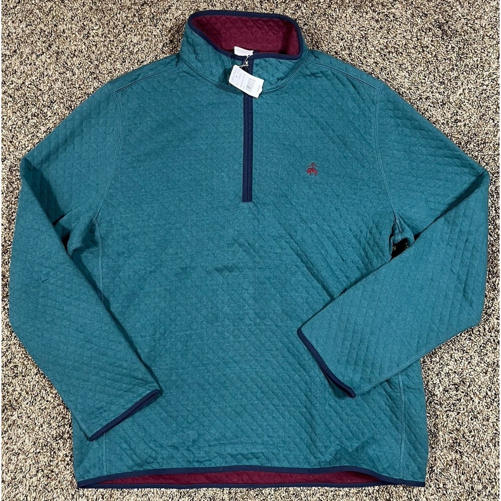 NWT Brooks Brothers Diamond Quilted Quarter Zip Pullover‎ Green Men's Sz XL